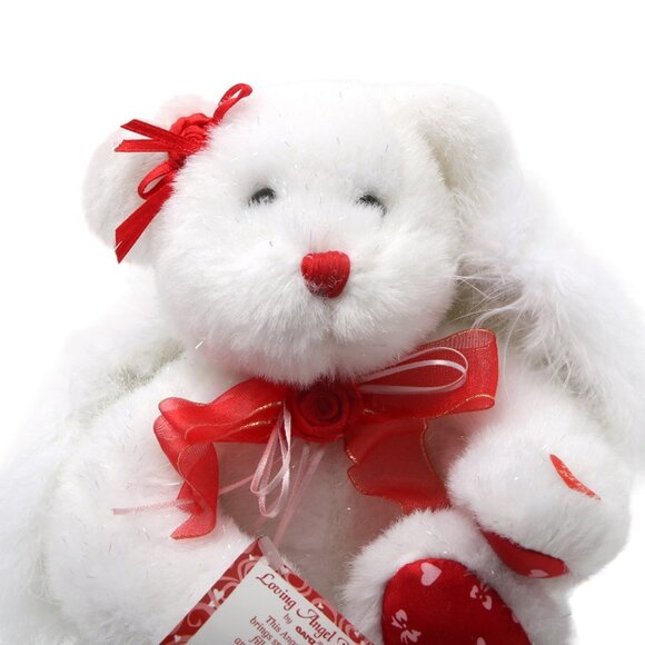 Vintage GANZ Loving Angel Bear Heart Valentines Animation Glitter Wings White - Picture 6 of 9